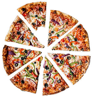 Valmiiksi leikattu paprika-oliivi pizza.